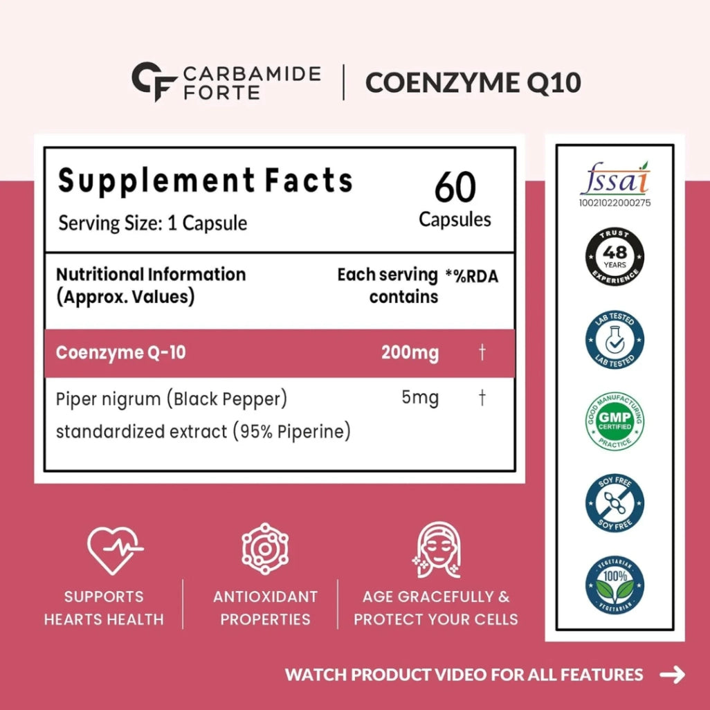 Carbamide Forte Coenzyme Q10 (CoQ10) 200mg with Piperine 5mg