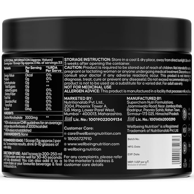 Wellbeing Nutrition 100% Pure Micronized Creatine Monohydrate Powder