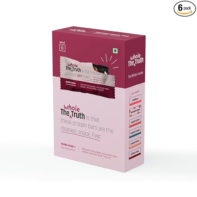 The Whole Truth - Protein Bars | Double Cocoa | Pack of 6 x 52g each
