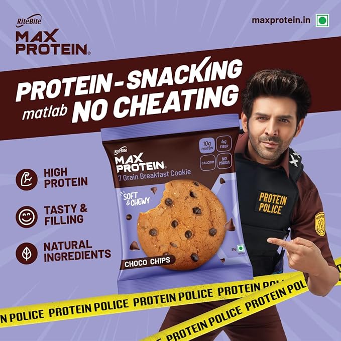 RiteBite Max Protein 7-Grain Breakfast Cookies – Choco Chips (55g x 12)