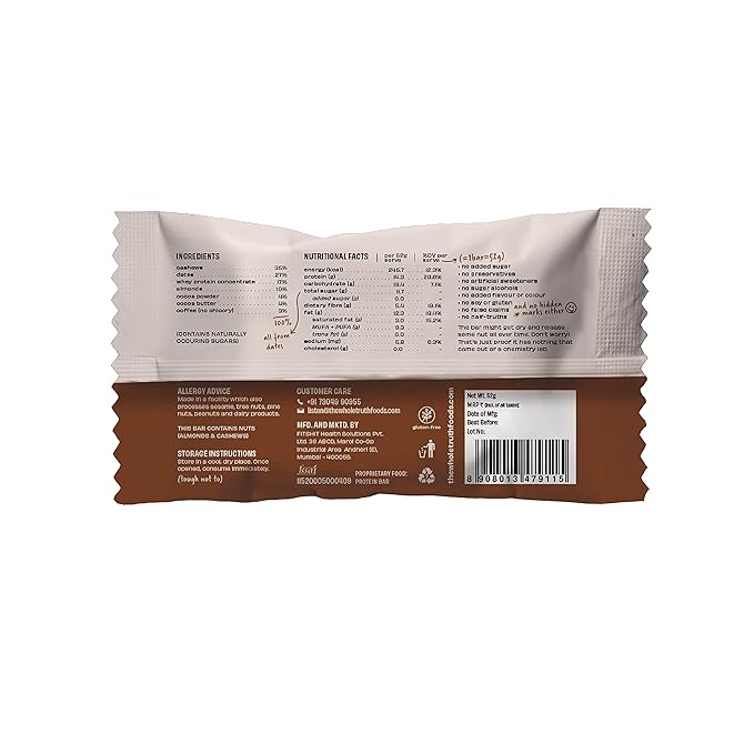 The Whole Truth - Protein Bars | Coffee Cocoa | Pack of 6 x 52g each
