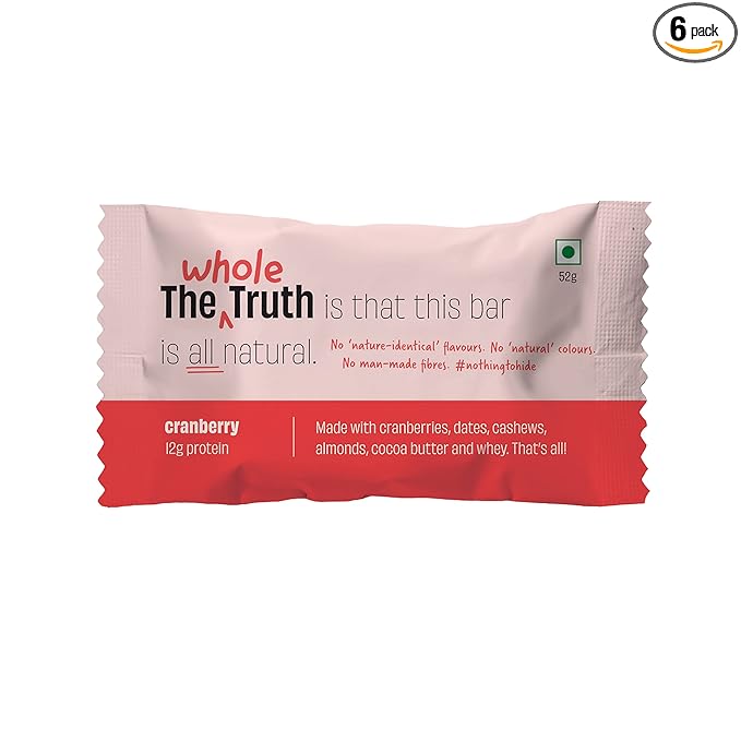 The Whole Truth – Protein Bars | Cranberry | Pack of 6 x 52g