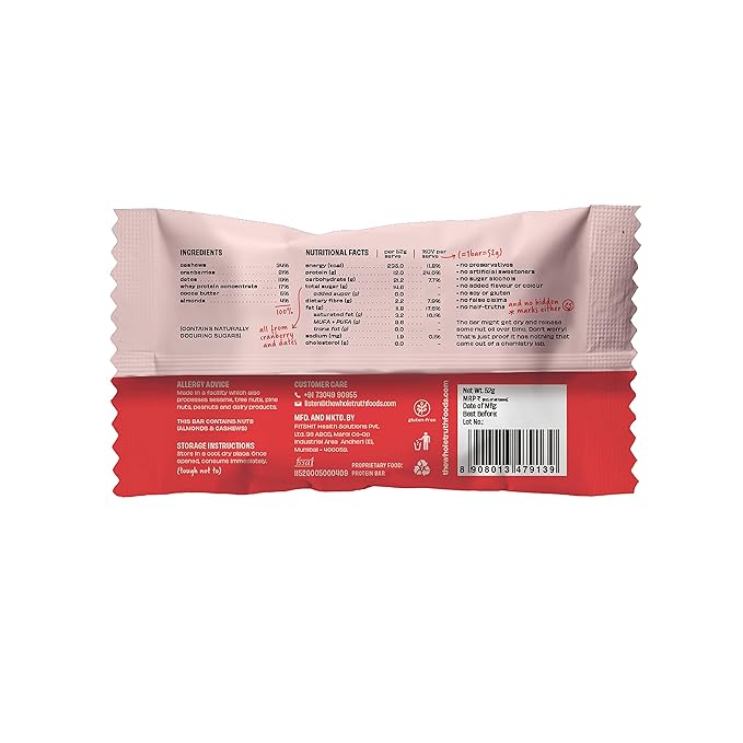 The Whole Truth – Protein Bars | Cranberry | Pack of 6 x 52g