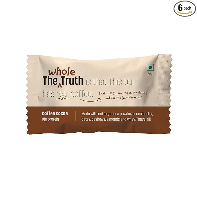 The Whole Truth - Protein Bars | Coffee Cocoa | Pack of 6 x 52g each
