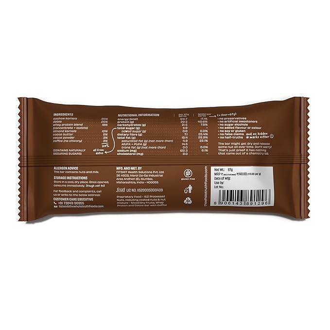 The Whole Truth – High Protein Bar | Coffee Cocoa | 20g Protein | Pack of 6 x 67g
