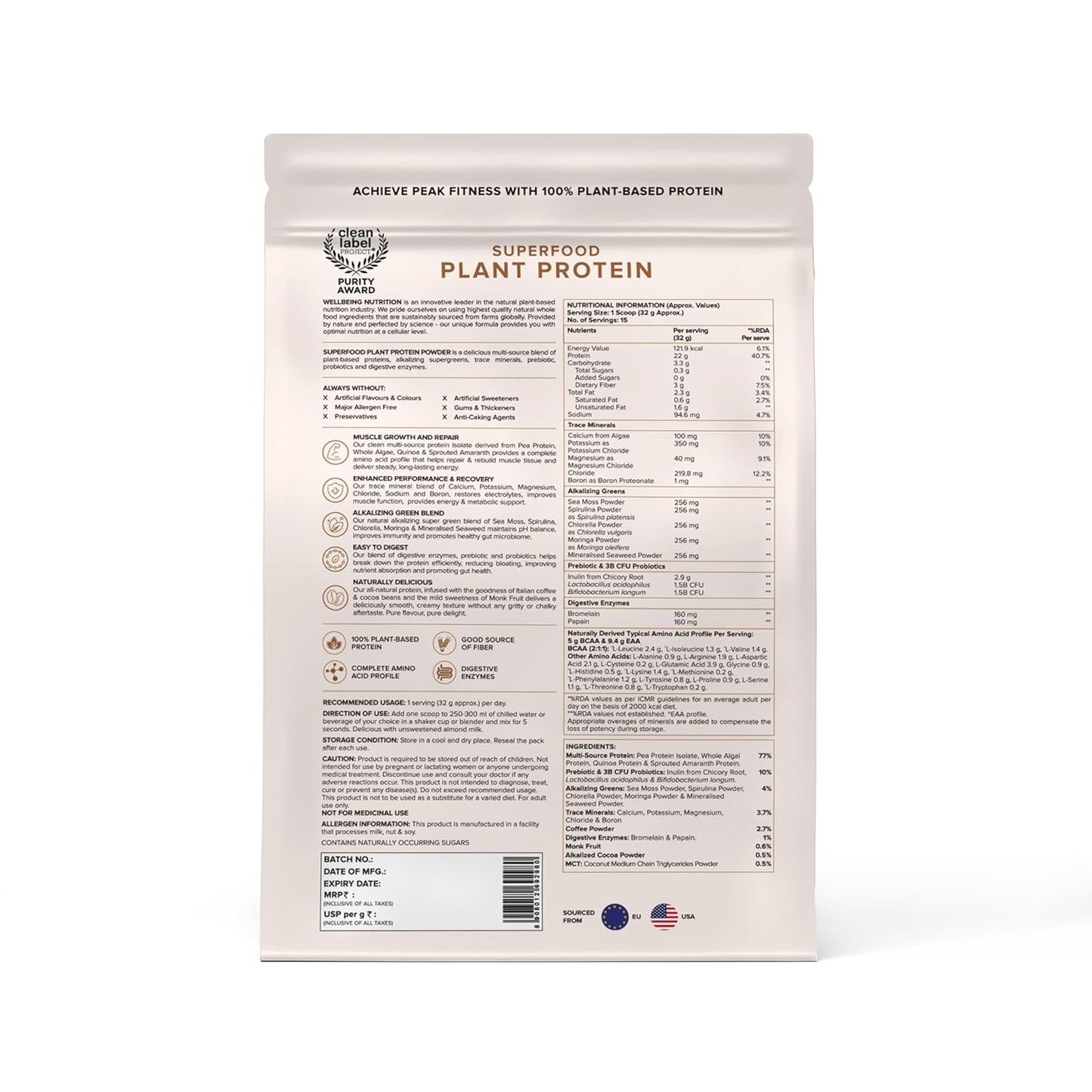 Wellbeing Nutrition Organic Vegan Plant Protein Isolate Powder