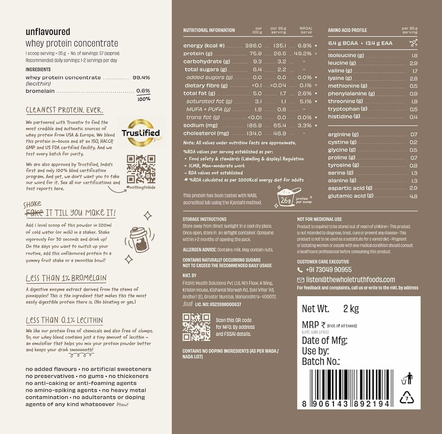 The Whole Truth Whey Protein Concentrate – Unflavoured