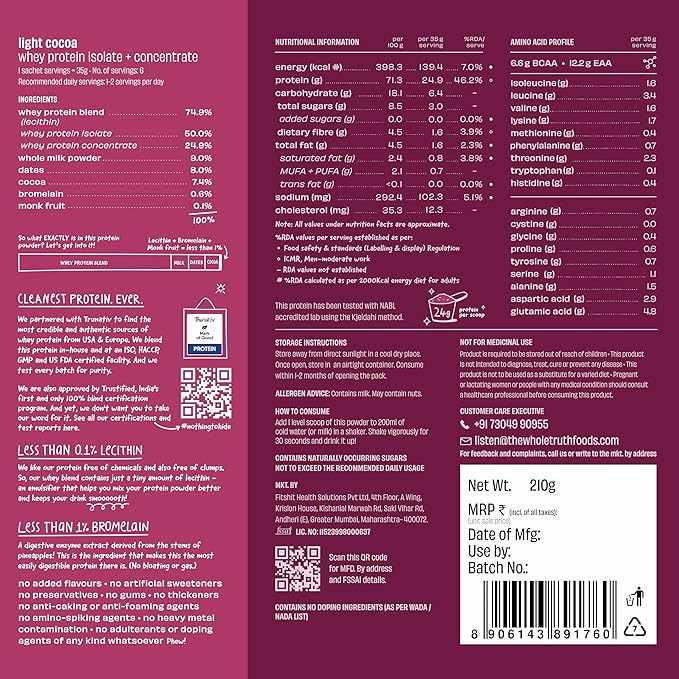 The Whole Truth Whey Protein Isolate + Concentrate - Travel Pack