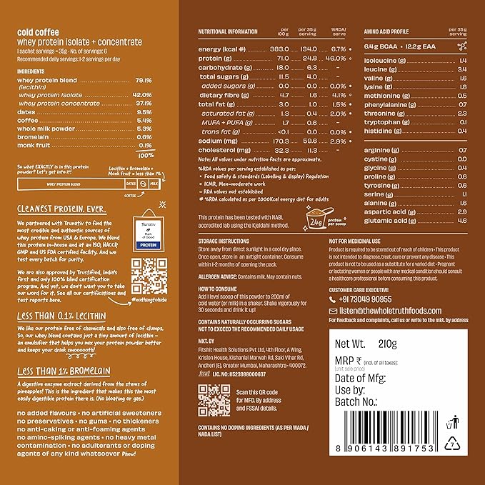 The Whole Truth Whey Protein Isolate + Concentrate - Travel Pack