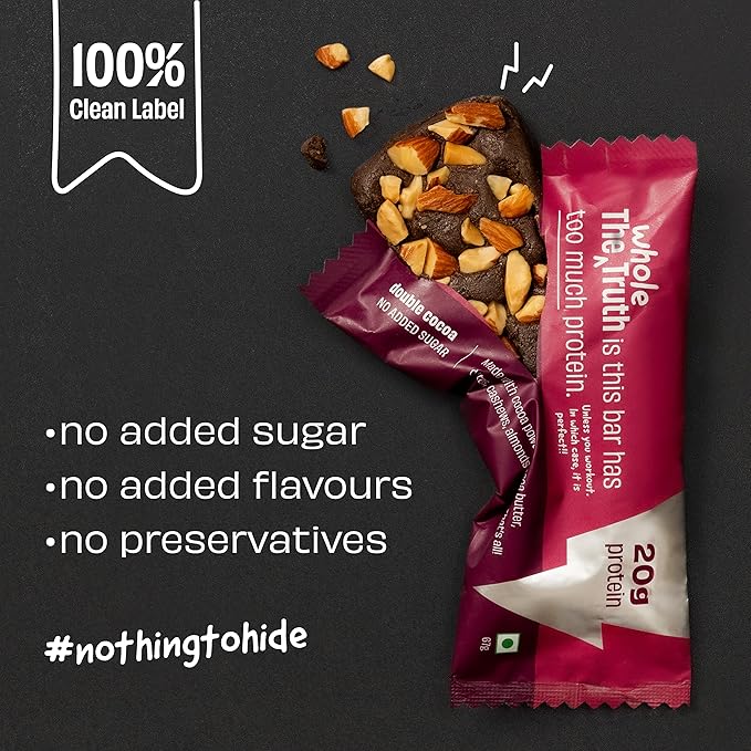 The Whole Truth – High Protein Bar | Double Cocoa | 20g Protein | Pack of 6 x 67g