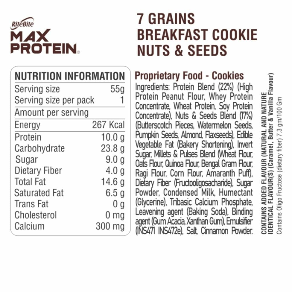 RiteBite Max Protein Cookies - Nuts & Seed (55gm x 12)