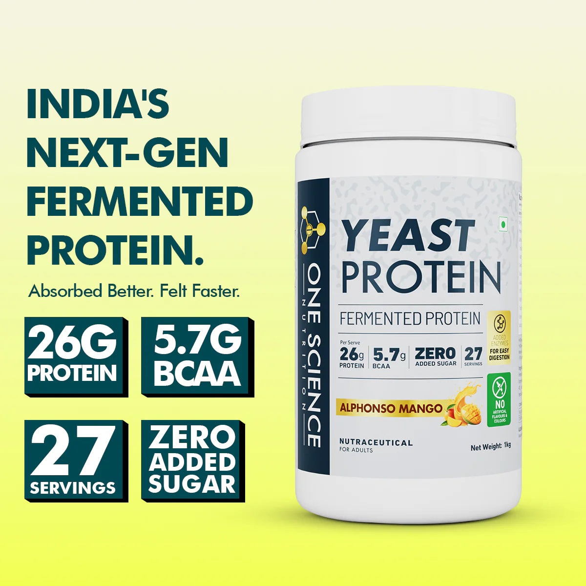 One Science Yeast Protein – Fermented Protein 1kg | 26g Protein