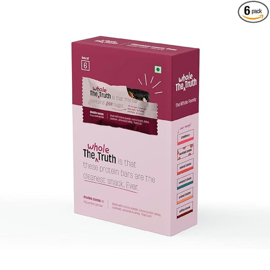 The Whole Truth - Protein Bars | Double Cocoa | Pack of 6 x 52g each