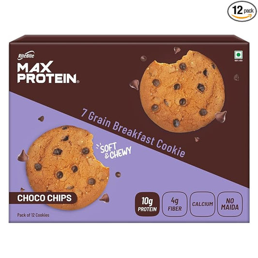 RiteBite Max Protein 7-Grain Breakfast Cookies – Choco Chips (55g x 12)