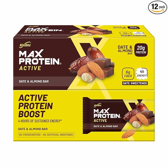 RiteBite Max Protein Active Date & Almond Protein Bar - 20g Protein ...