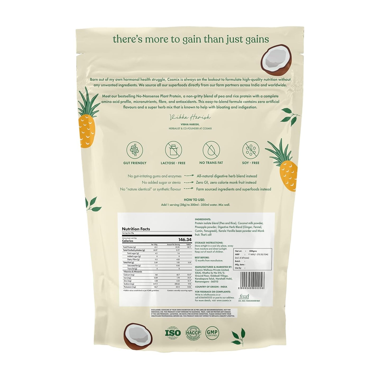 Cosmix No-Nonsense Plant Protein | Pina Colada | 23g Protein