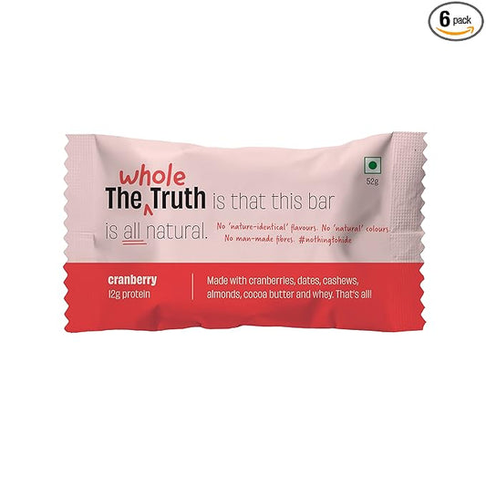 The Whole Truth – Protein Bars | Cranberry | Pack of 6 x 52g