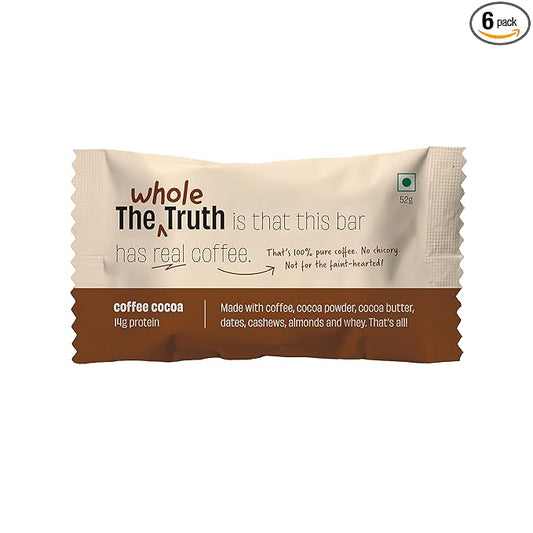 The Whole Truth - Protein Bars | Coffee Cocoa | Pack of 6 x 52g each