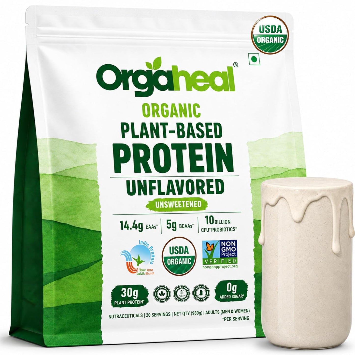 Orgaheal Organic Plant Protein Powder – 980g | Unflavoured