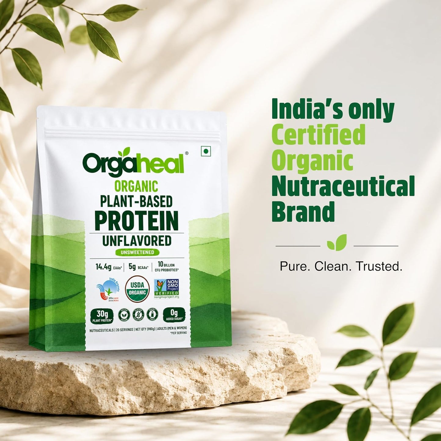 Orgaheal Organic Plant Protein Powder – 980g | Unflavoured