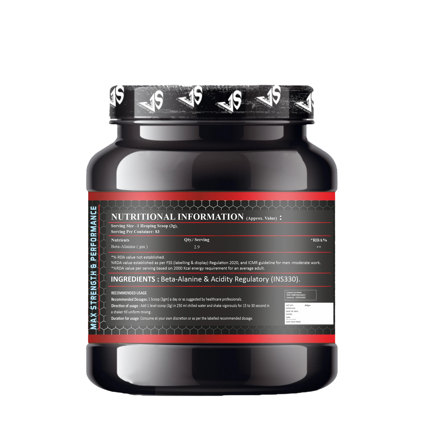 V-Shape Supps Beta Alanine 250g (83 Servings)