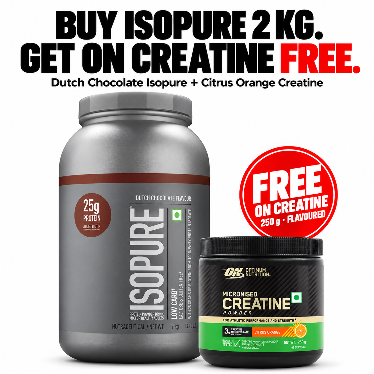 Isopure 2 kg + FREE ON Flavoured Creatine 250 g Combo