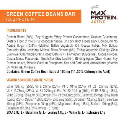 RiteBite Max Protein Active Green Coffee Beans Bars - 20g Protein